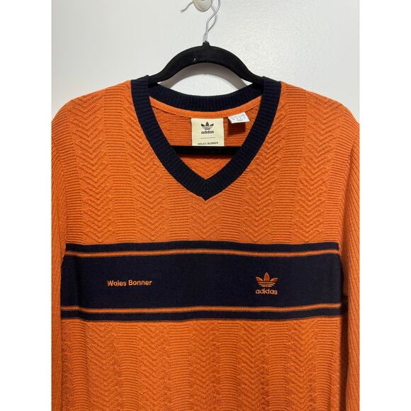 Adidas X Wales Bonner Men's Wool Knit Long Sleeve Shirt V-neck in Orange Size M - Picture 8 of 12